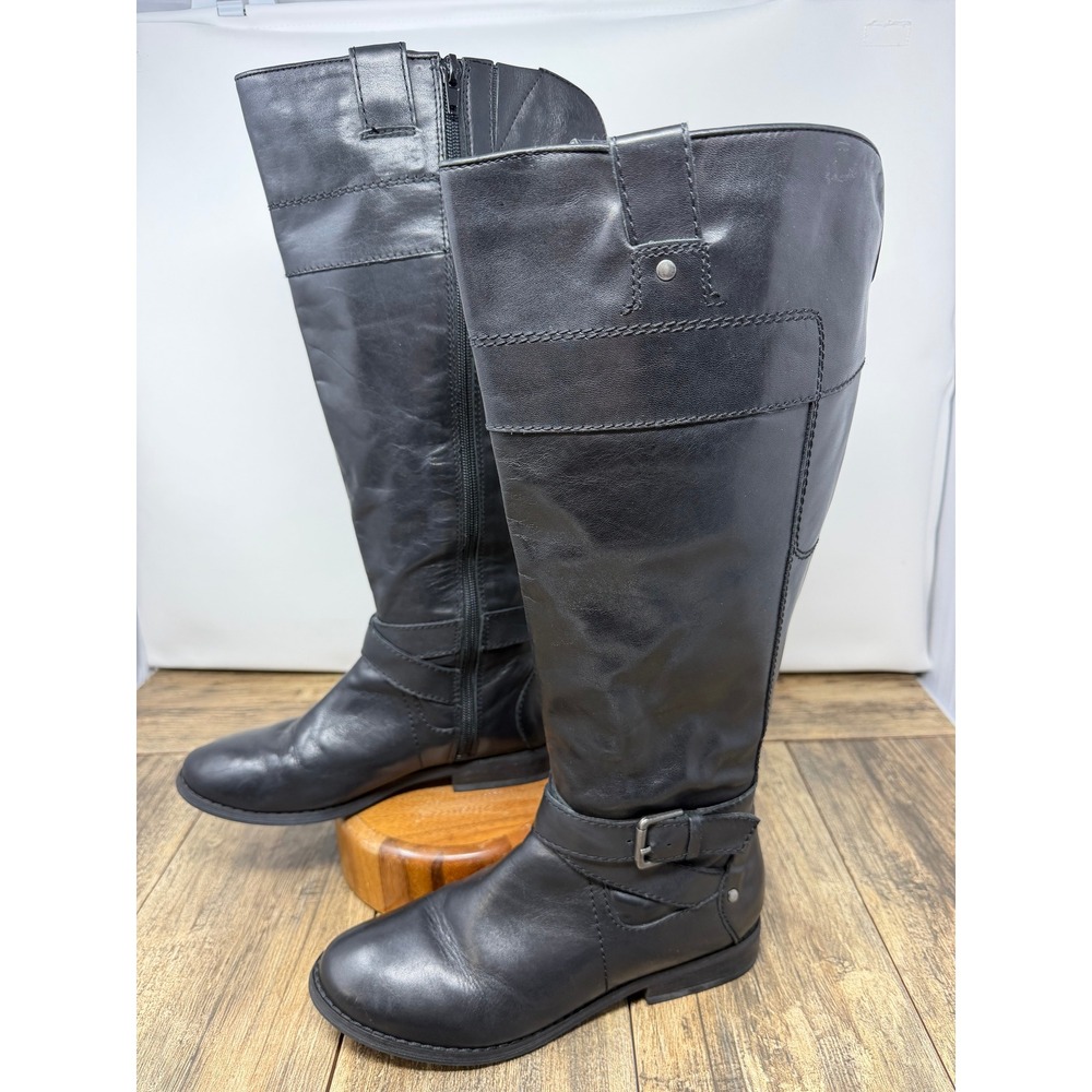 Marc Fisher Black Leather Tall Riding Boots FARTYW Buckle Detail 6.5M